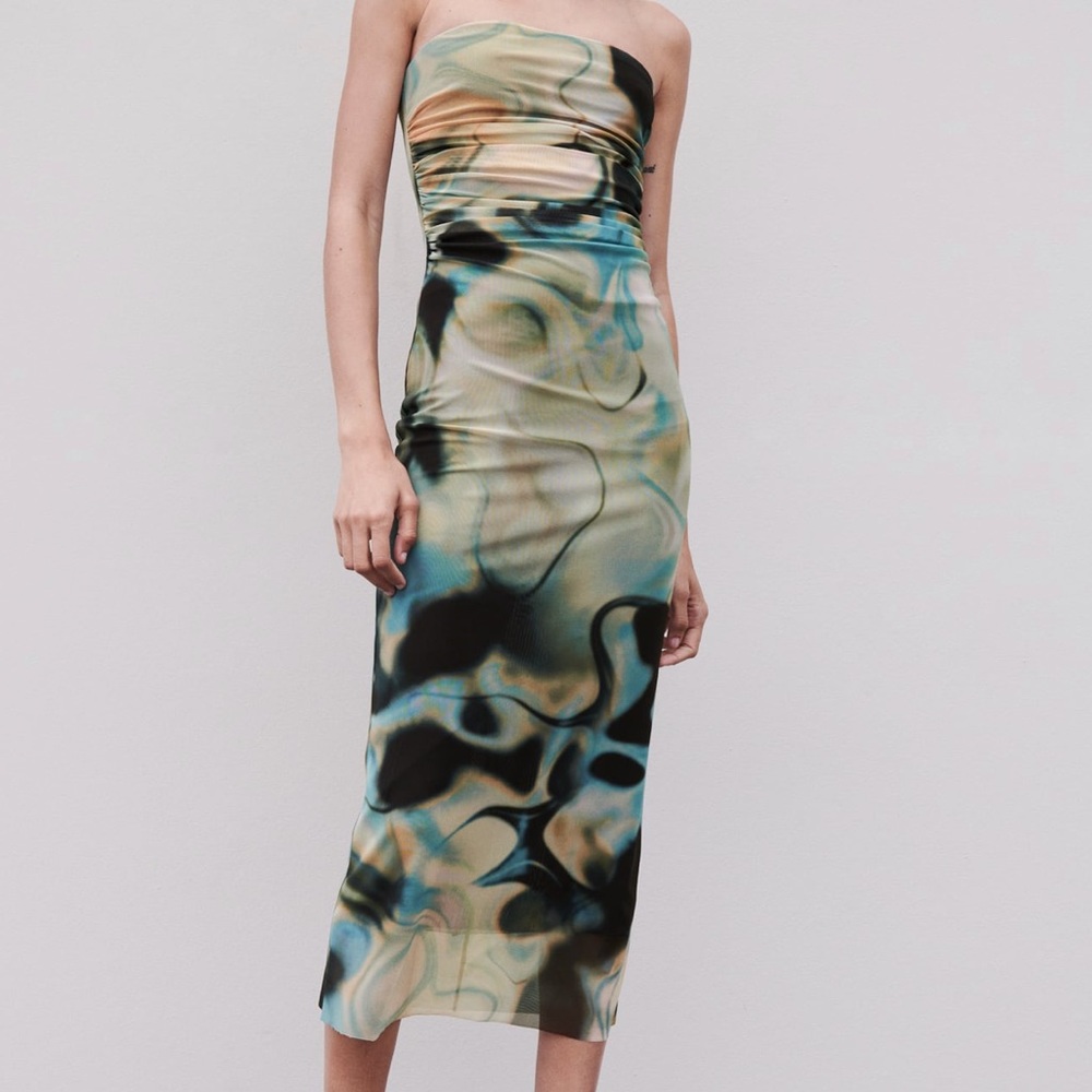 Zara strapless fitted printed dress